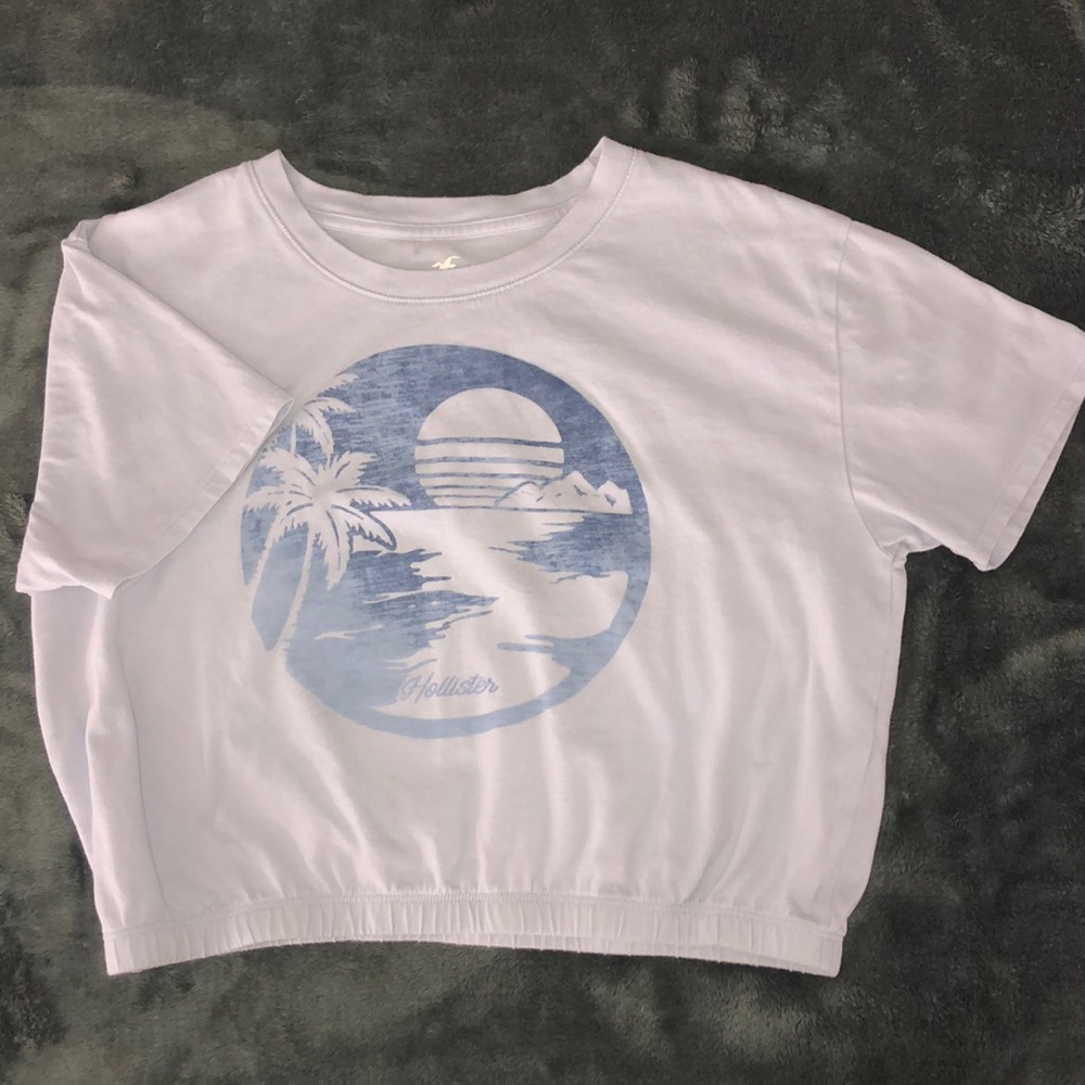 Hollister Baby Blue Crop T-shirt w/ beach design